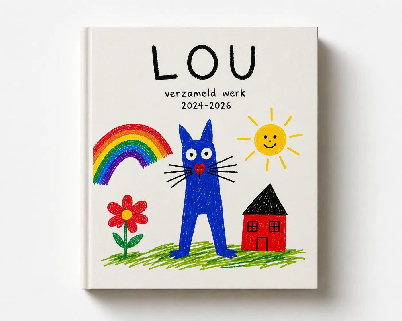Kunstboek met kindertekeningen, open en gesloten